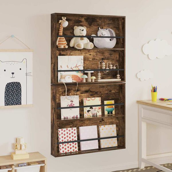 vidaXL Žurnālu statīvs ar plauktu 2 pcs Dūmaka ozols 80 x 12 x 70 cm