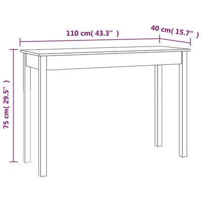 vidaXL konsoles galdiņš, 110x40x75 cm, priedes masīvkoks