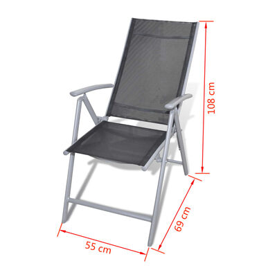 vidaXL saliekami dārza krēsli, 9 gab., alumīnijs, melni