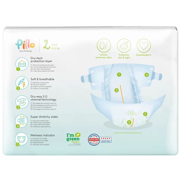 Pillo bērnu autiņbiksītes, 186 gab., 2. izmērs (4-8 kg)