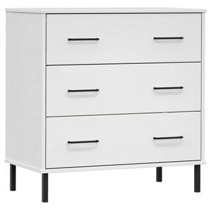 vidaXL kumode, 3 atvilktnes, OSLO, balta, 77x40x79,5 cm, masīvkoks