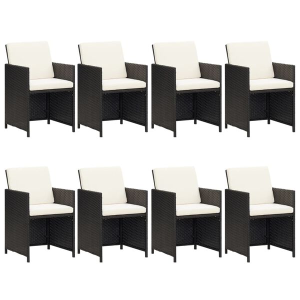 vidaXL 9-daļīgs dārza mēbeļu komplekts, matrači, melns, PE rotangpalma