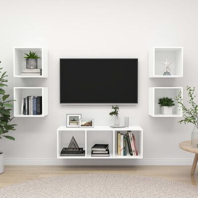 vidaXL 5-daļīgs TV plauktu komplekts, balts, skaidu plāksne