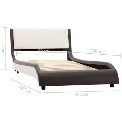 vidaXL gultas rāmis ar LED, pelēka un balta mākslīgā āda, 90x200 cm