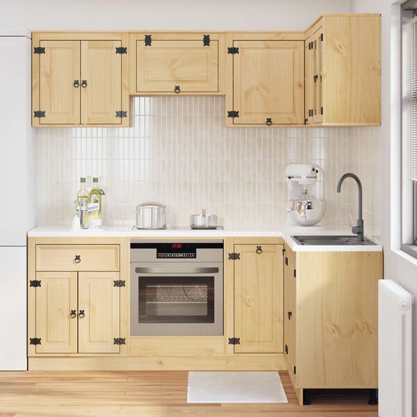 vidaXL Plakans ar plauktu SKI 8 pcs Medus Brūns Ciets priedes koks