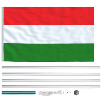 vidaXL Ungārijas karogs un karoga masts, alumīnijs, 6,2 m