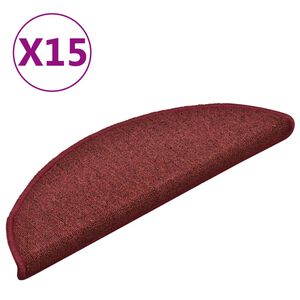 vidaXL kāpņu paklājiņi, 15 gab., 56x17x3 cm, bordo krāsas, pusapaļi