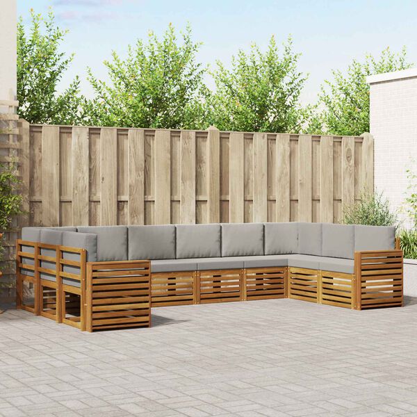 vidaXL Stūru dīvānu komplekts 10 pcs Dabīgs un gai&scaron;i pelēks