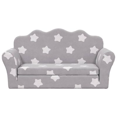 vidaXL divvietīga bērnu dīvāngulta, gaiši pelēka ar zvaigznēm, plīšs