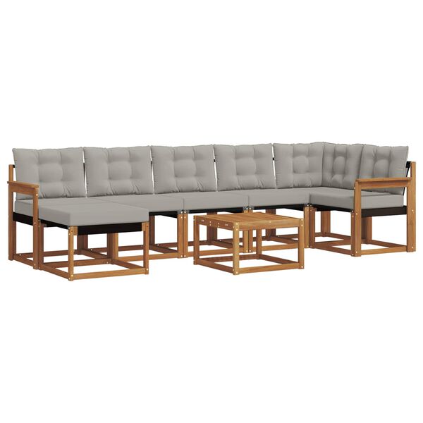 vidaXL Āra dīvānu komplekts ar spilvenu 8 pcs Dabīgs un gai&scaron;i pelēks