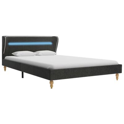 vidaXL gultas rāmis ar LED, tumši pelēks džutas audums, 120x200 cm