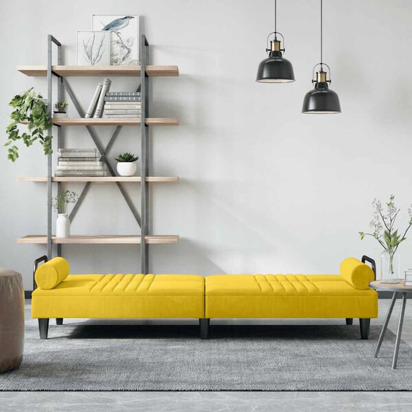 vidaXL dīvāngulta ar roku balstiem, dzeltens samts