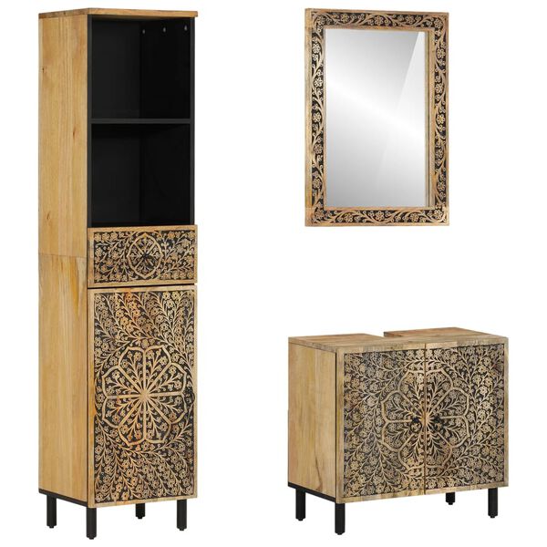 vidaXL 3-daļīgs vannasistabas mēbeļu komplekts, mango masīvkoks