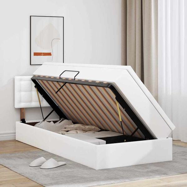 vidaXL Gulta ar uzglabā&scaron;anas vietu un LED Tīra balta 100 x 200 cm