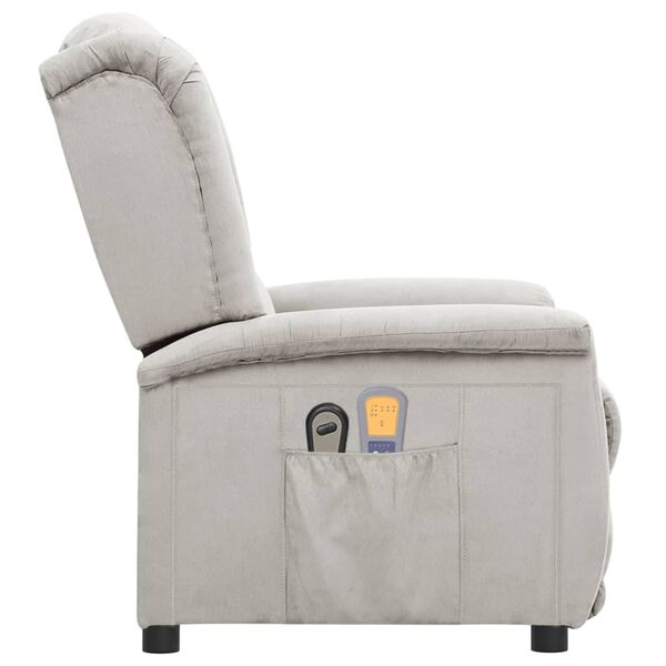 vidaXL elektrisks masāžas krēsls, gaiši pelēks mikrošķiedras audums