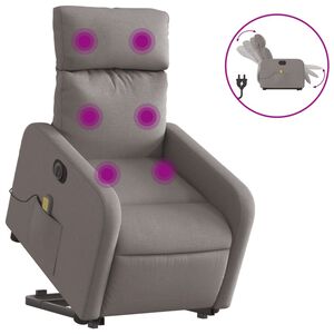 vidaXL elektrisks masāžas krēsls, paceļams, pelēkbrūns audums