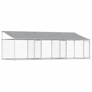 vidaXL suņu būris ar jumtu un durvīm, pelēks, 6x2x2 m, cinkots tērauds