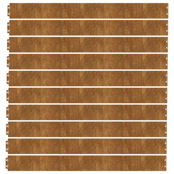 vidaXL zālāju apmales, 10 gab., 10x103 cm, elastīgs kortena tērauds