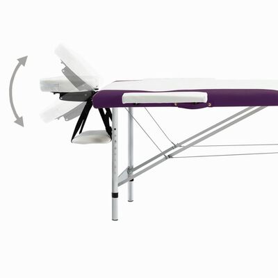vidaXL saliekams masāžas galds, 2 daļas, alumīnijs, balts ar violetu