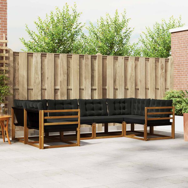 vidaXL Āra dīvānu komplekts ar spilvenu 6 pcs Dabīgs un melns