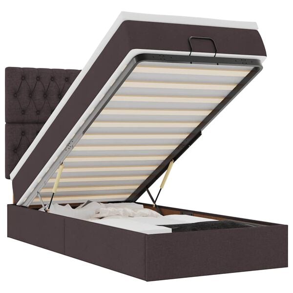 vidaXL Osmaņu gultas rāmis ar matrača tum&scaron;i brūns 90x190 cm audums