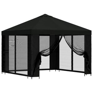 vidaXL Dārza paviljons ar sānu sienām 3 x 3 m Melns