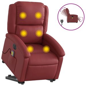 vidaXL elektrisks masāžas krēsls, paceļams, vīnsarkana mākslīgā āda