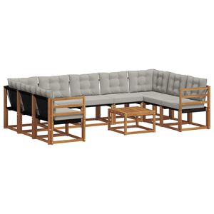 vidaXL Āra dīvānu komplekts ar spilvenu 10 pcs Dabīgs un gai&scaron;i pelēks