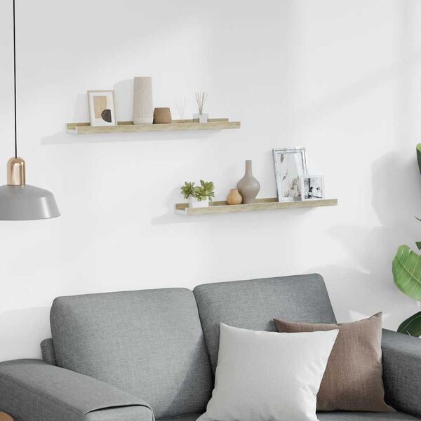 vidaXL sienas plaukti, 2 gab., balta un ozolkoka krāsa, 60x9x3 cm