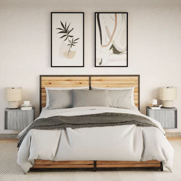 vidaXL sienas naktsskapī&scaron;i ar LED, 2 gab., pelēcīga ozolkoka krāsa