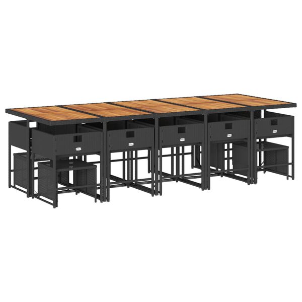 vidaXL 15-daļīgs dārza mēbeļu komplekts ar matračiem, melns PE