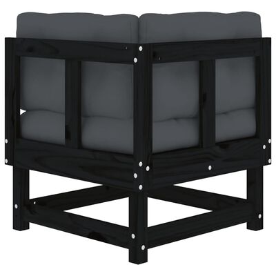 vidaXL stūra dīvāni ar matračiem, 2 gab., melns priedes masīvkoks