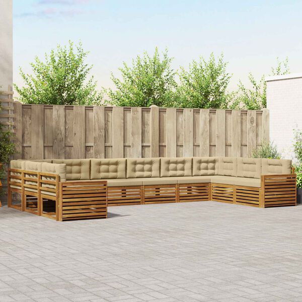 vidaXL Dīvāna komplekti 7 pcs Dabisks un bē&scaron;s Cietā akācijas koks