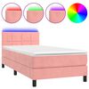 vidaXL atsperu gulta ar matraci, LED, rozā samts, 100x200 cm
