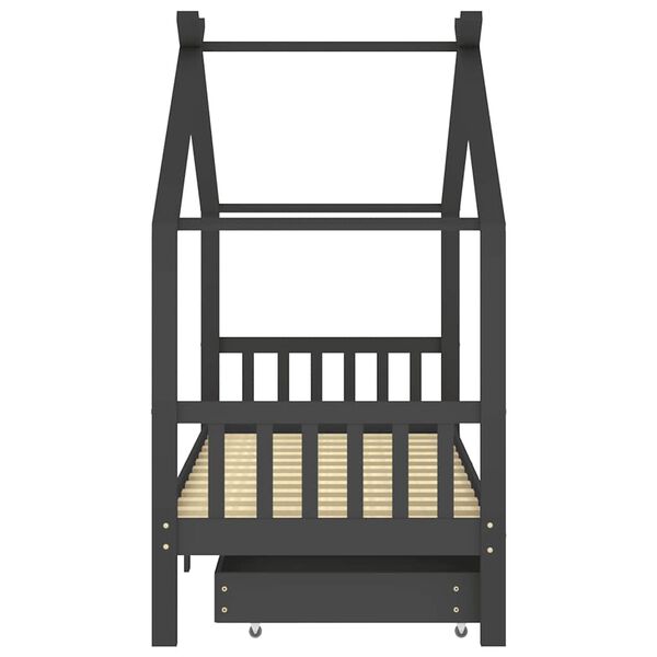 vidaXL gultas rāmis ar atvilktnēm, tum&scaron;i pelēks, priede, 90x200 cm