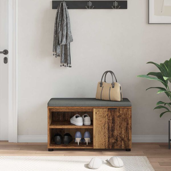 vidaXL Zāles sols ar spilvenu ar plauktu Vecs koks 80 x 38 x 46 cm