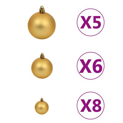 vidaXL Ziemassvētku bumbu komplekts, 61 gb., 150 LED, zelta un bronzas