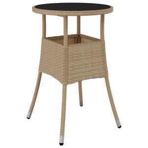 vidaXL dārza galds, &Oslash;60x75 cm, rūdīts stikls, bē&scaron;a PE rotangpalma