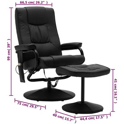 vidaXL masāžas krēsls ar kāju soliņu, melna mākslīgā āda