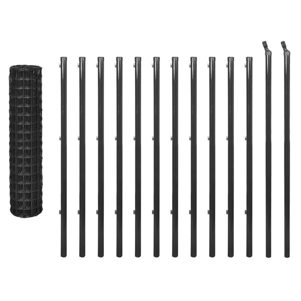 vidaXL Euro stiepļu žogs, tērauds, 25x1,2 m, pelēks