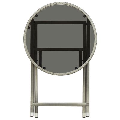 vidaXL tējas galdiņš, pelēks, 60 cm, PE pinums, rūdīts stikls