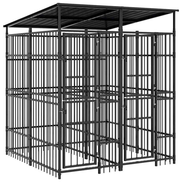 vidaXL suņu voljērs ar jumtu, 3,69 m&sup2;, tērauds