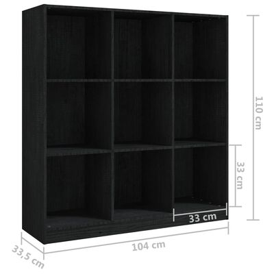 vidaXL grāmatu plaukts, melns, 104x33,5x110 cm, priedes masīvkoks