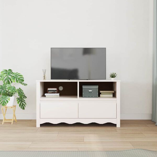 vidaXL TV skapītis Drammen Balts 99 x 43 x 55 cm Priedes masīvkoks