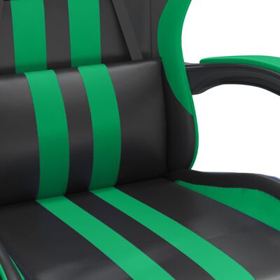 vidaXL datorspēļu krēsls ar kāju balstu, melna un zaļa mākslīgā āda