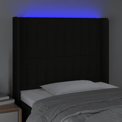 vidaXL gultas galvgalis ar LED, 93x16x118/128 cm, melns audums