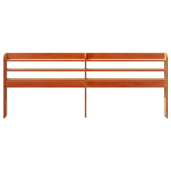 vidaXL galvgalis ar plauktiem, vaska brūns, 180 cm, priedes masīvkoks