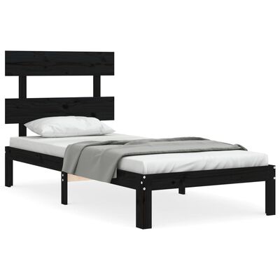 vidaXL gultas rāmis ar galvgali, 100x200 cm, masīvkoks, melns