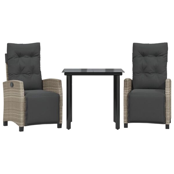 vidaXL 3-daļīgs dārza mēbeļu komplekts, matrači,gai&scaron;i pelēka PE pinums