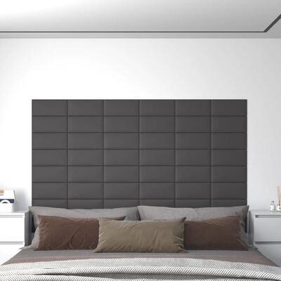 vidaXL sienas paneļi, 12 gab., pelēki, 30x15 cm, mākslīgā āda, 0,54 m²